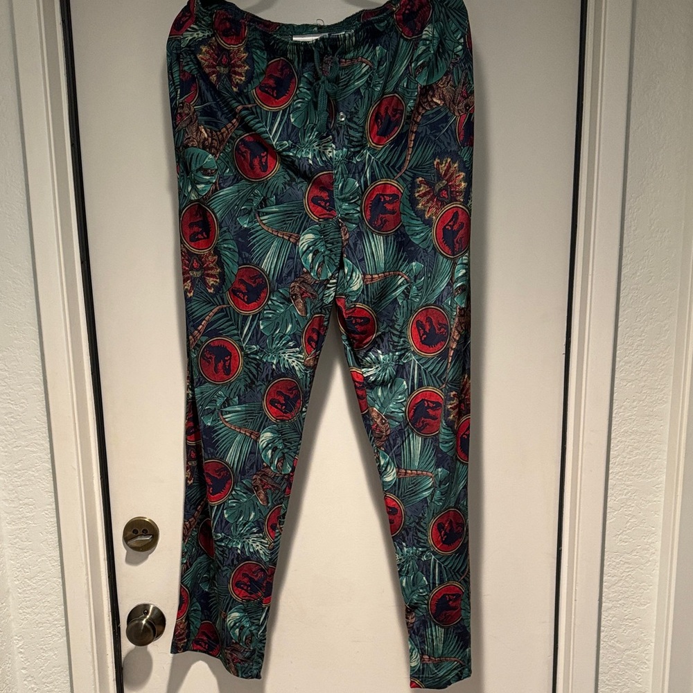 Dinosaur Print Green and Red Men's Lounge Pants M